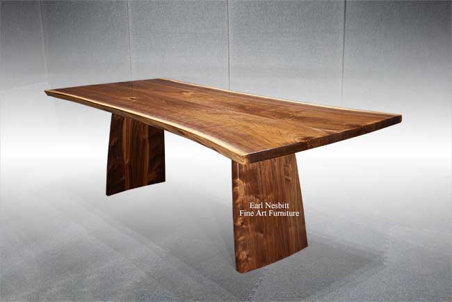 custom made live edge slab walnut dining table shows base